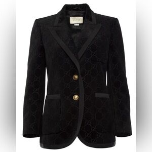 Classic Black Gucci Velvet GG Blazer with Feline Head Details IT40